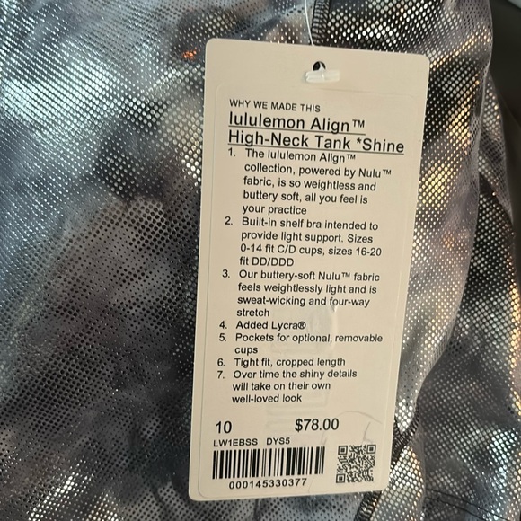 LULULEMON ALIGN HN TANK SHINE DIAMOND DYE STARLIGHT GRAPHITE GRAY FOIL SZ 10 NWT - Picture 6 of 8